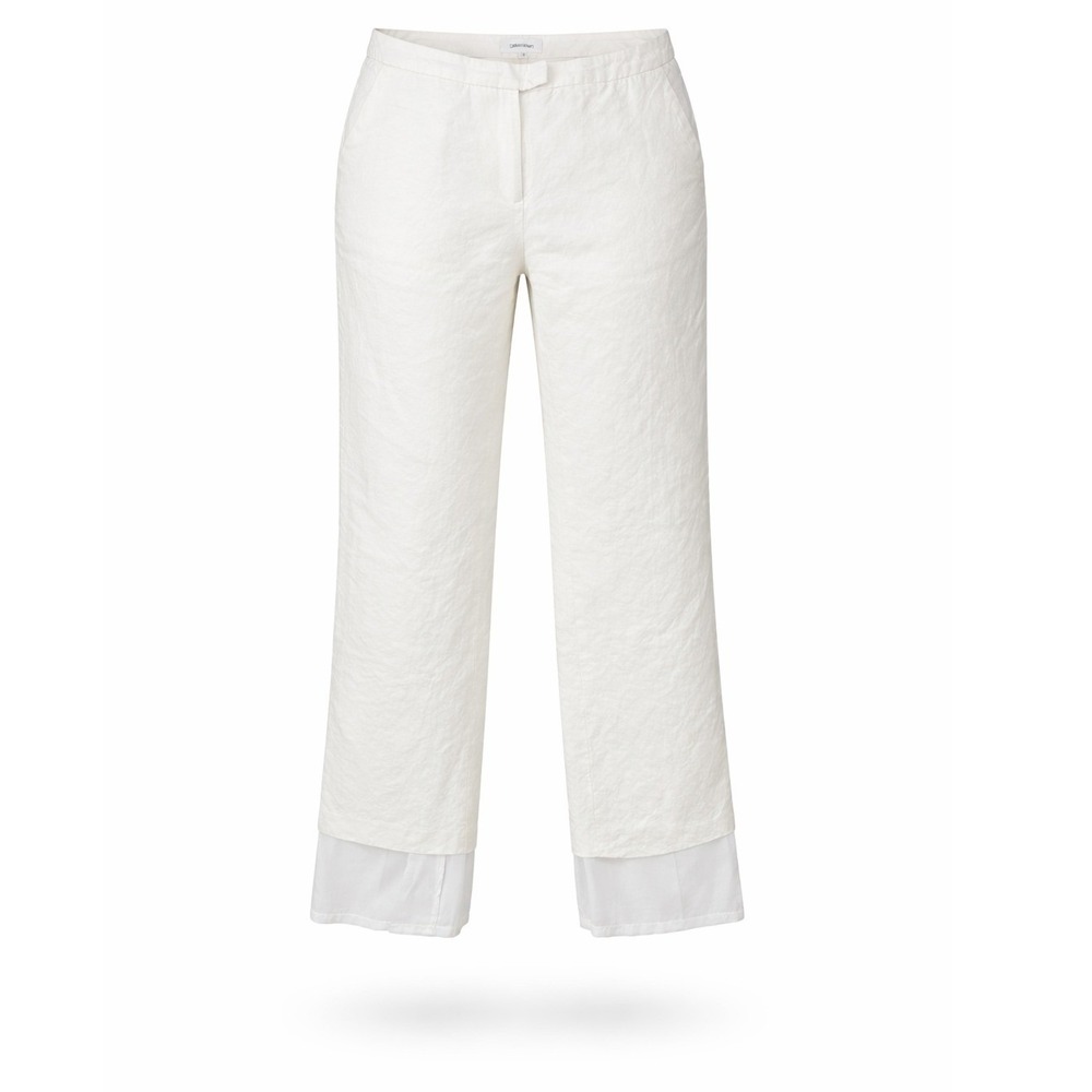 Calvin Klein Pants Women 12 Linen Blend Straight Leg White Solid Regular Modern